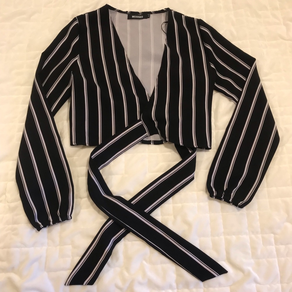 Striped Crop Tie Top NWOT